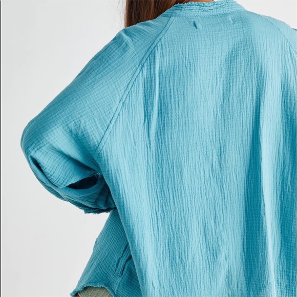 FreePeople] Teal Oversized raw edge Shirts Tunic Dress - Picture 6 of 10
